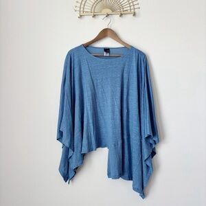 Lisa Bayne Blue Linen Asymmetrical Layering Cape XS S Lagenlook